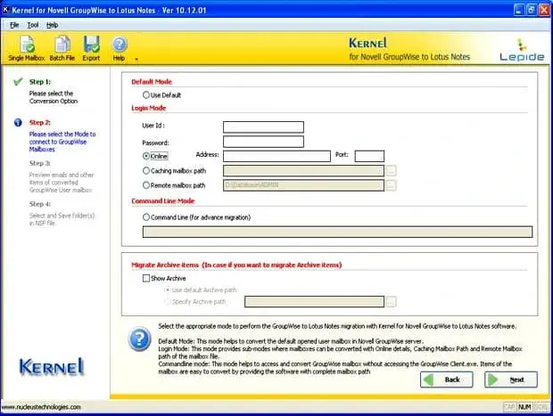 Screen illustrating the email conversion modes