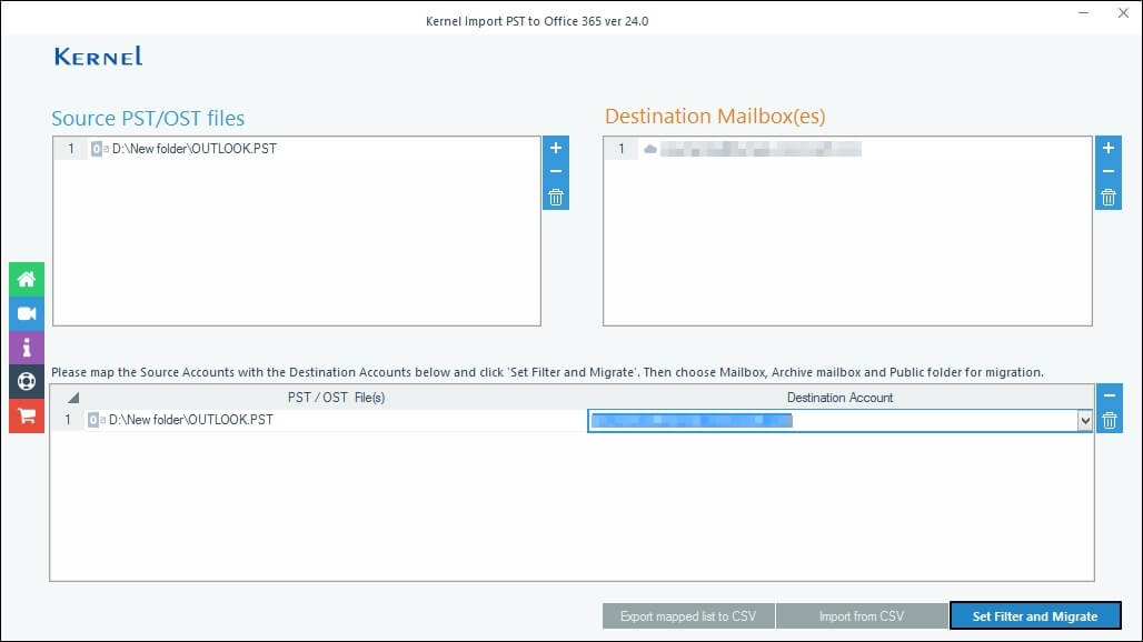 Map the PST/OST file to the Office 365/Exchange mailbox