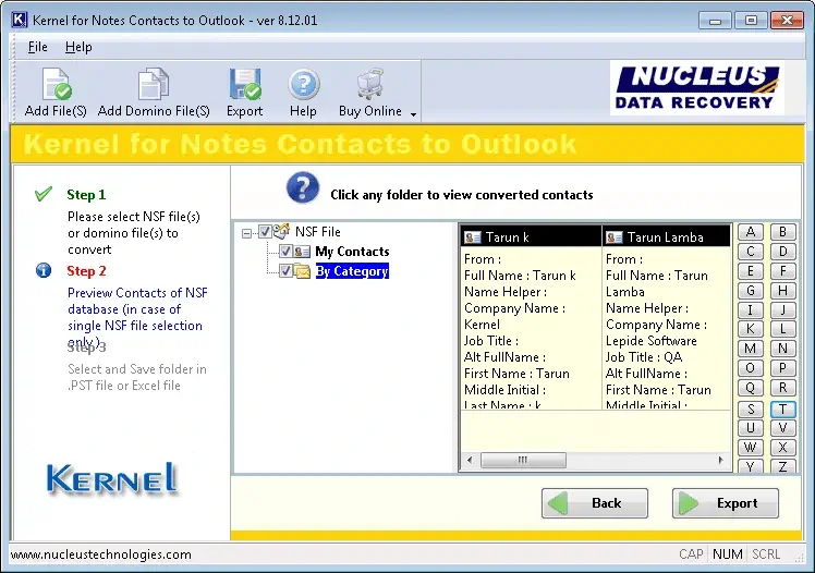 Previewing and sorting NSF contact details