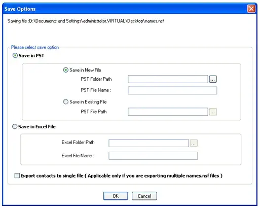 Options to save NSF contacts