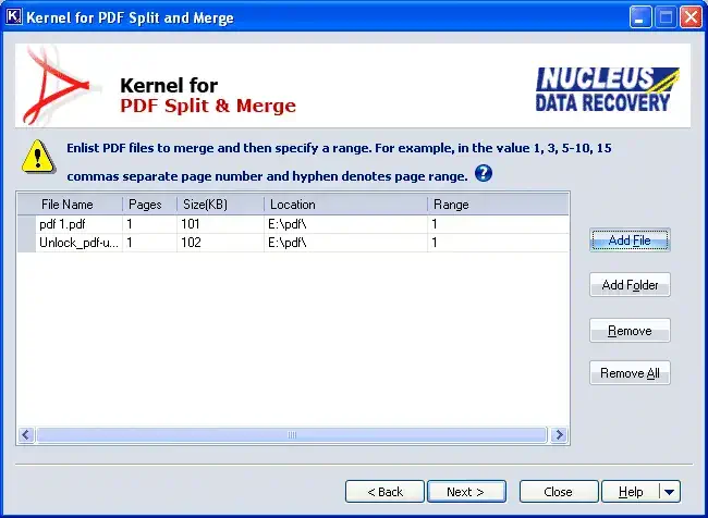 Adding PDF files or folder containing PDF files for merging