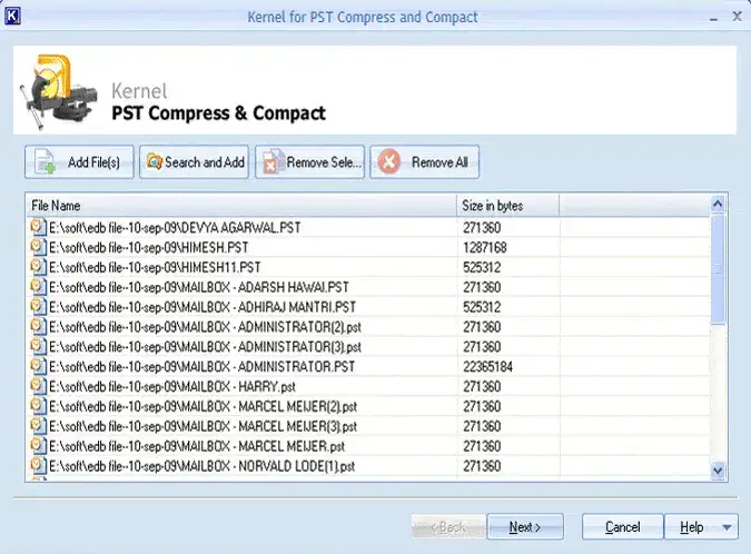 Files listed for compression