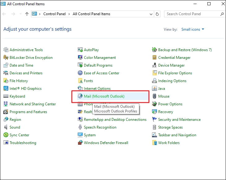 Select Mail from Control Panel