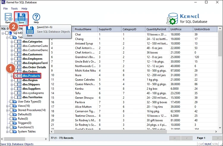 Select database to save