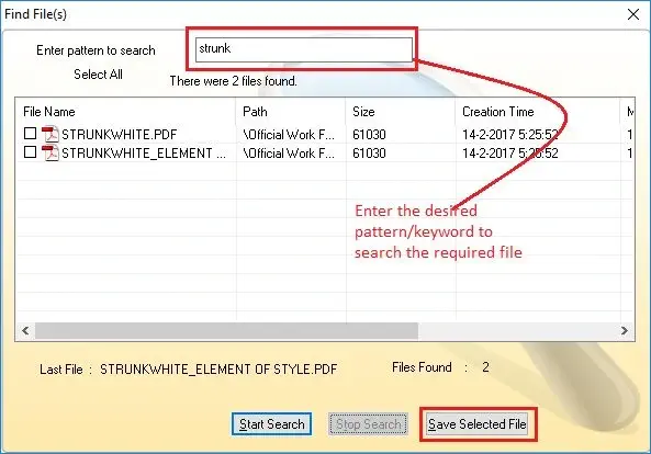 Find File(s) option to search specific type of files by entering specific file name or pattern