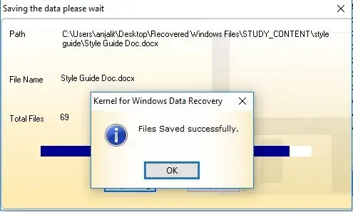 The recovered files are successfully saved using the demo version.