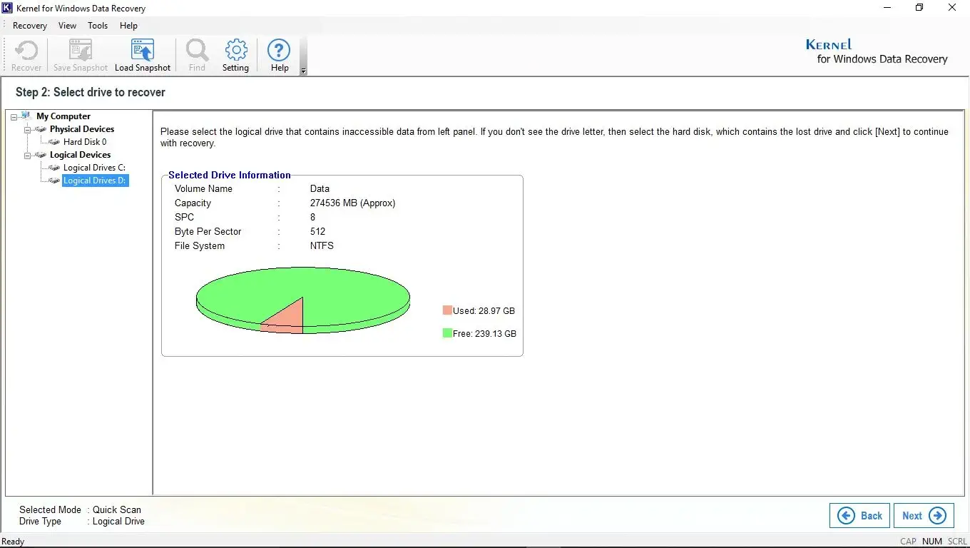 Select the drive (physical or logical drive)