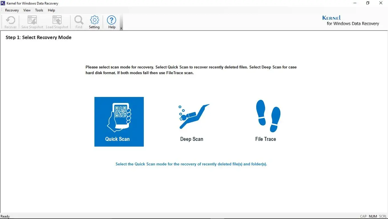 Select a scan mode to recover lost/inaccessible data files