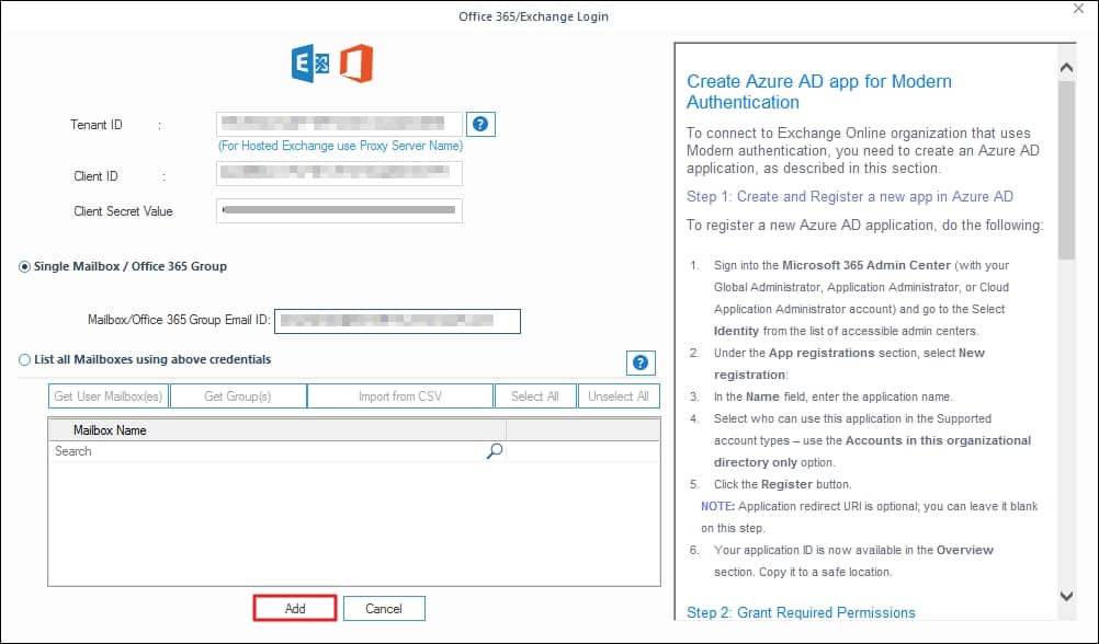 Enter the details for Office 365 account