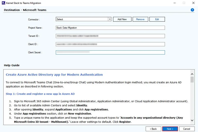 enter credentials and click Next