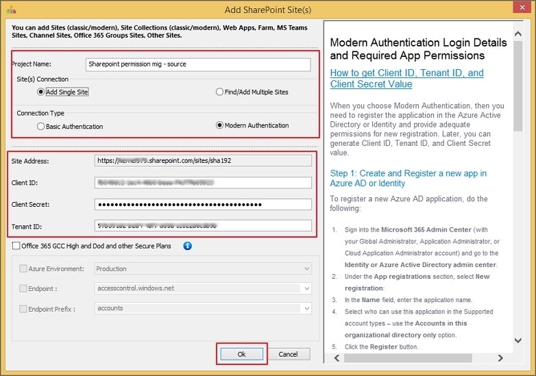 Enter source credentials