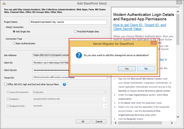 Add source site in destination