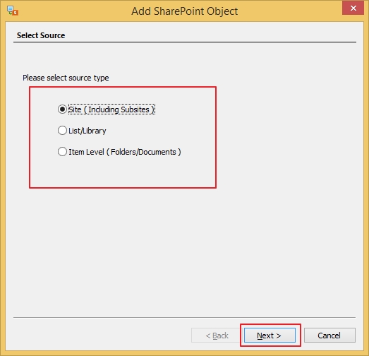 Select source to migrate