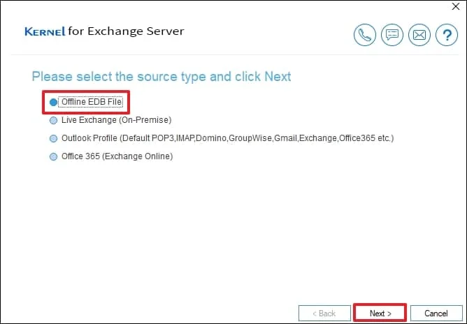 Select Offline EDB File option and click Next