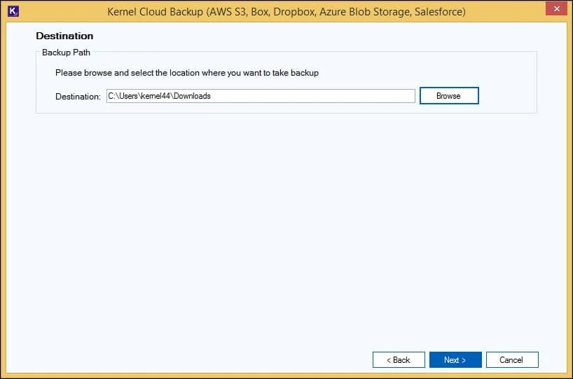 Select the destination address to backup AWS S3 bucket