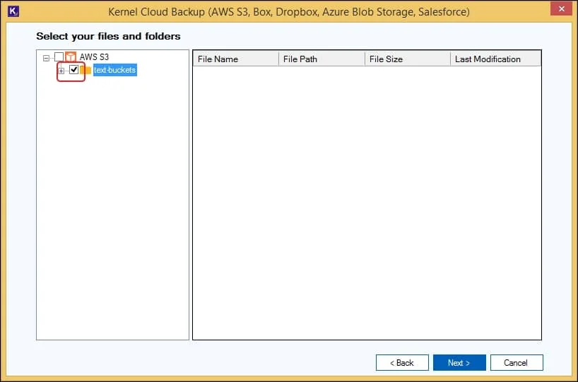 select the specific file folders from the selected S3 bucket and click on Next