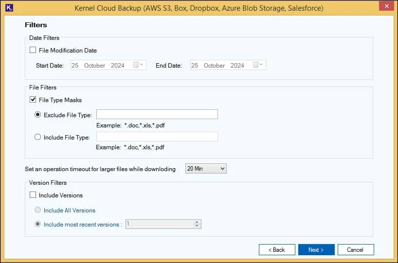 Apply useful Filters to modify AWS S3 bucket backup data then click on Next