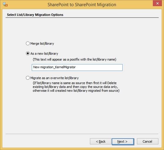 Select migration options