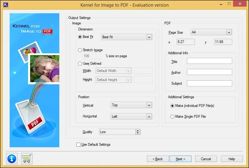 configure the Output Settings that offers unique filters for both the Image and PDF