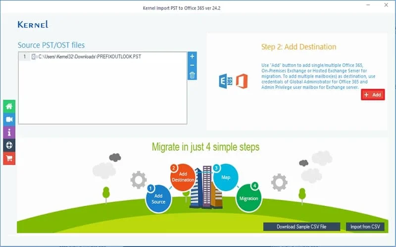 click on the Add button to add Office 365 as a destination