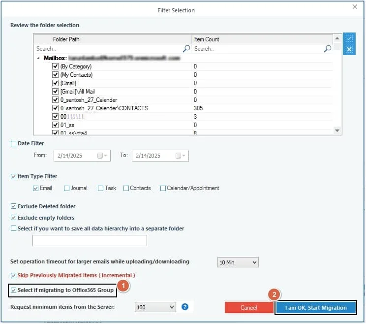 apply filter to migrate m365 data