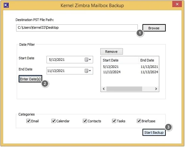 click on Browse button then apply filters according to requirements and click Start Backup to execute the process