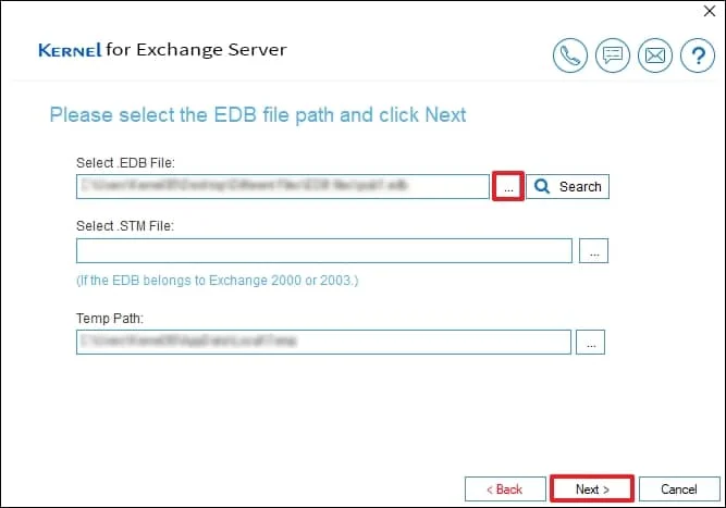 Click on the browse button to select the EDB file