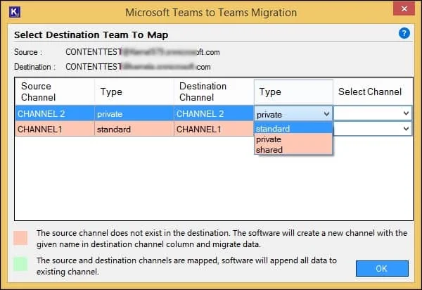 Open the Channel Type dropdown from the private channel column and change the type from private to standard