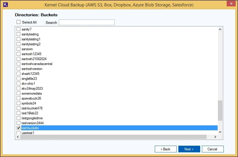  Choose files to backup S3 bucket by checking up the box Infront of their bucket name