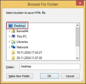 Choose the location to save your HTML file and click OK