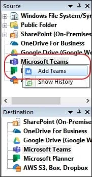 Right click on Microsoft Teams in source and then click on Add Teams