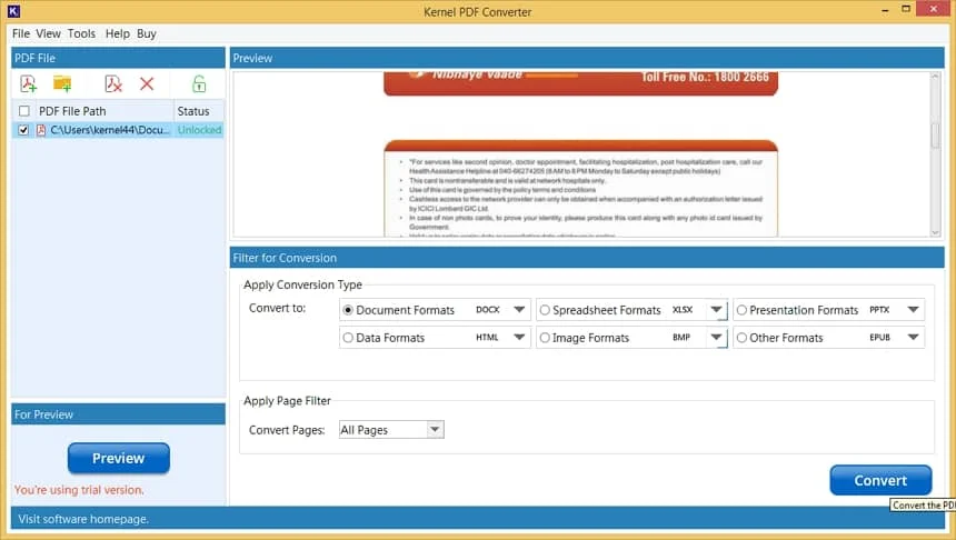 Click on Convert option to proceed with the PDF to BMP conversion