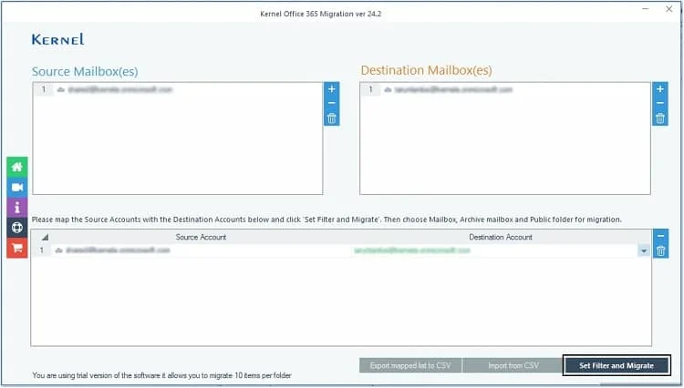 filter to migrate o365 data