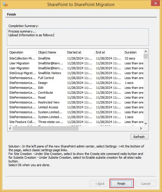 you can see all the details of the process in the Completion Summary