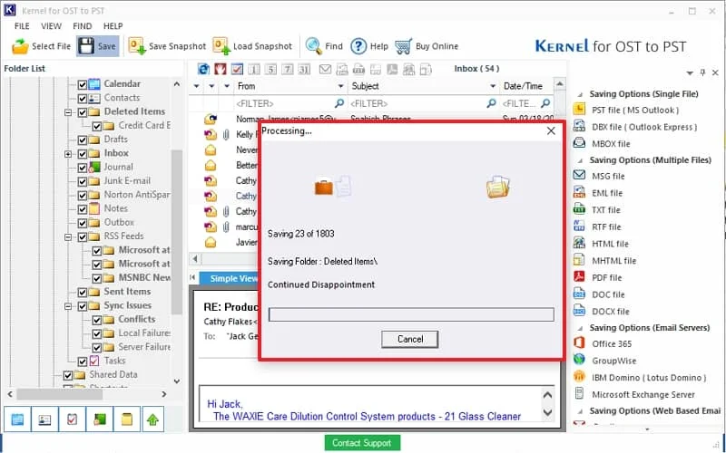 The software will start moving the data to Live Exchange you can see the process on the screen