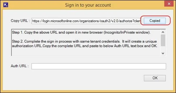 Copy the OAuth URL to verify login