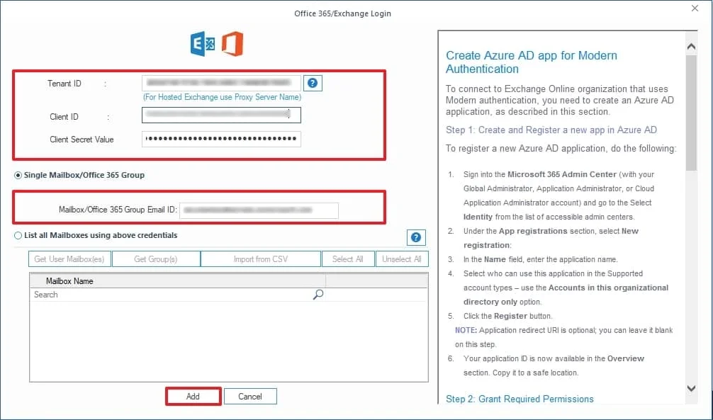 Provide the credentials such as Tenant ID Client ID Client Secret value 