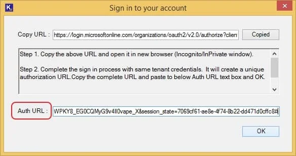 paste the copied visual studio url in the Auth URL section in the tool and click OK