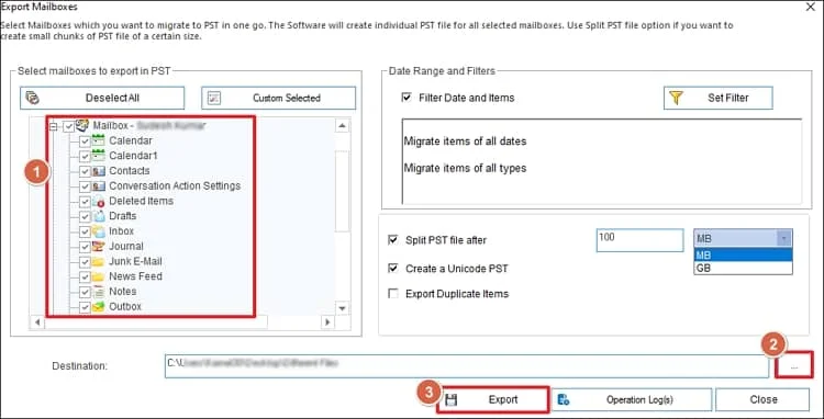 browse button to select a destination for the output file and click Export