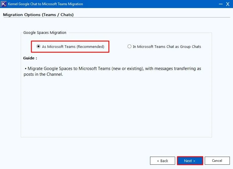 go to the Google Spaces Migration and select As Microsoft Teams