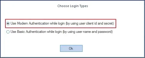 Go with Modern Authentication while login to add destination