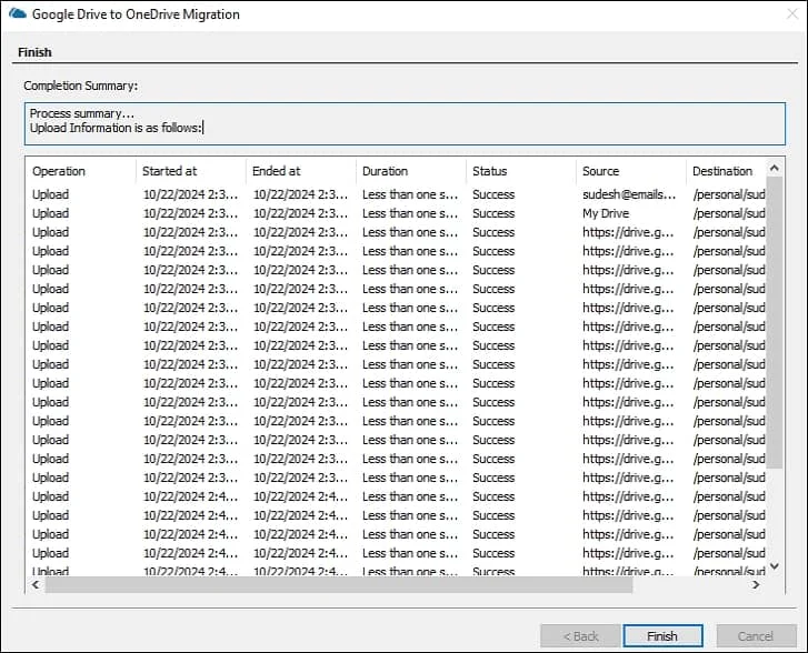 After the process is finished you will be provided with a task completion summary Click Finish to exit the migration