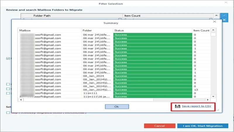 After a successful backup process you can save the report of backup process in CSV format