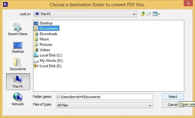 Select the specific location to save your converted BMP file