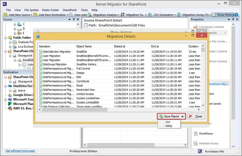 Click on Save Report and choose the format as CSV or HTML and define the location and click OK