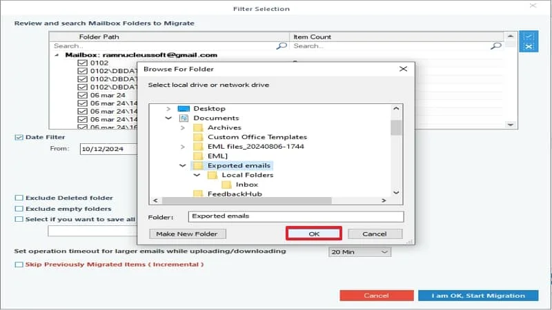 choose the saving location for your backup and click OK