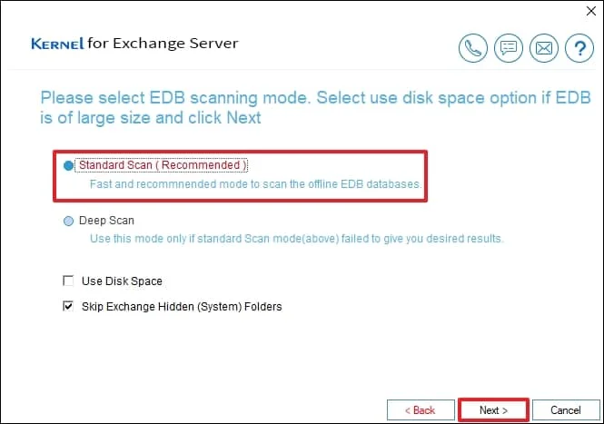 Choose Standard Scan and click Next to begin the file scanning