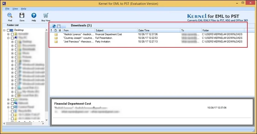 Select and open the EML file that you want to convert EML file to HTML