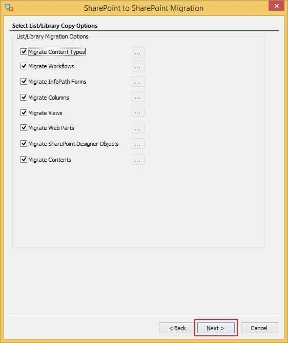 select List  or Library Copy options from the list and click Next