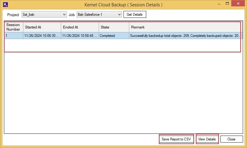 Save the Session details to CSV or click on View Details to find the summary details